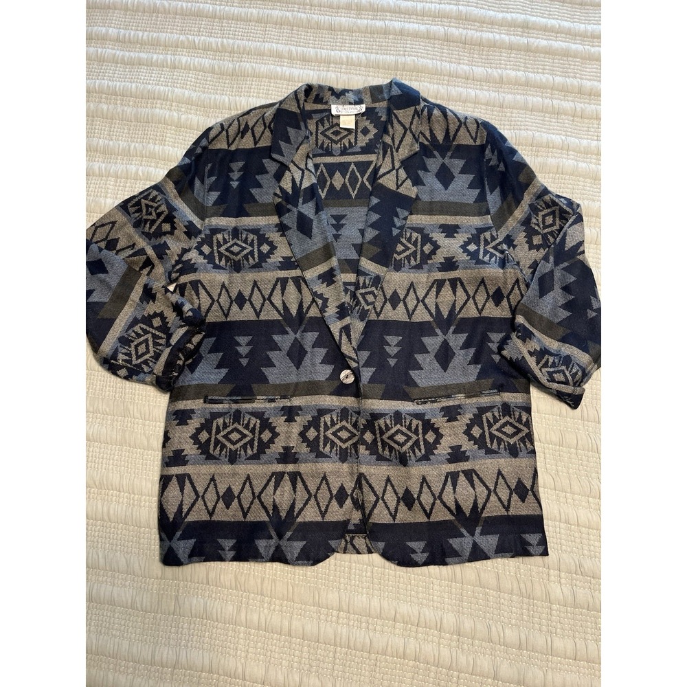 VTG Streetwear Blue Aztec Blazer Jacket Size L Fall Southwestern